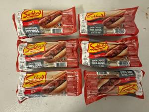 lot 31 image: L. 6x 13.7oz Sahlens Beef Smokehouse Hot Dogs