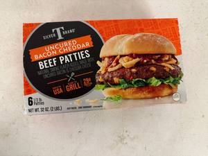 lot 87 image: C. 2lbs(6x 13lb) Beef Patties-uncured bacon & cheddar