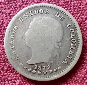 lot 19 image: 1879 Colombia Silver 10 Cent Coin