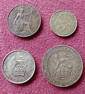 lot 24 image: (4) Vintage British George V Coins - (3) Silver