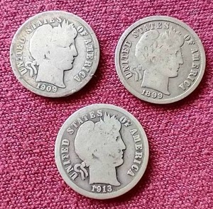 lot 25 image: (3) Barber Dimes