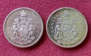 lot 28 image: (2) Canada Silver Half Dollars