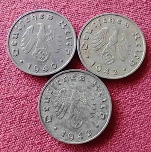 lot 35 image: (3) WWII German Third Reich 10 Pfennig Coins