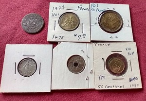 lot 37 image: (6) Vintage French Coins