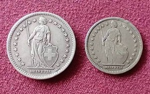 lot 43 image: (2) Switzerland Silver Franc Coins