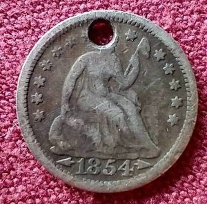 lot 60 image: 1854 Half Dime (Hole)