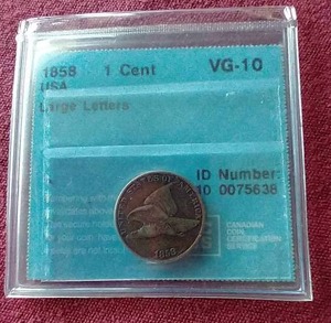 lot 69 image: Nice 1858 Flying Eagle Penny - Graded in Sealed Flip