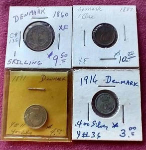 lot 73 image: (4) Vintage Denmark Coins