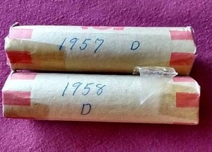 lot 76 image: (2) Wheat Penny Rolls - 1957-D & 1958-D