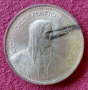 lot 124 image: 1969 Switzerland Silver 5 Franc Coin