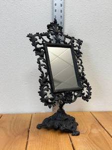 lot 2-J2025 image: Victorian Gothic Black Cast-Iron Tabletop Swivel Mirror