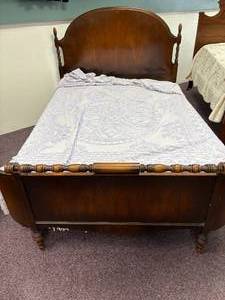 lot 169-J2025 image: French-Cut Walnut Queen Bed with Curved Footboard