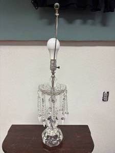 lot 171-J2025 image: Antique Imported Leaded Crystal Hand-Cut Prism Lamp  Exquisite Gothic Parlor Design
