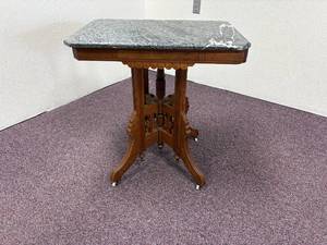 lot 33-J2025 image: Antique Victorian Eastlake Walnut Marble-Top Side Table