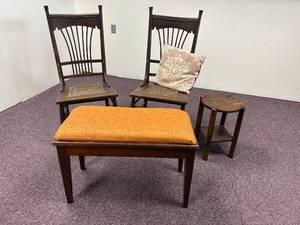 lot 35-J2025 image: Set of 2 Antique Victorian French Country Wheat-Back Chairs and More