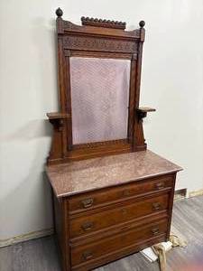lot 41-J2025 image: Antique Victorian Eastlake Granet-Top Walnut Full-Drawer Dresser