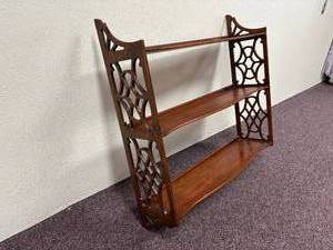 lot 52-J2025 image: Antique Edwardian Mid-Century Modern Mahogany Three-Tier Shelf