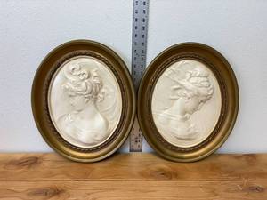 lot 56-J2025 image: Pair of Mid-Century Modern Alexander Backer Chalkware Victorian Cameo Wall Plaques