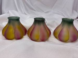 lot 60-J2025 image: Set of 3 Mid-Century Frosted Blossom Glass Light Shades  Art Nouveau Style (c. 1950s, USA)