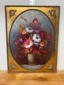lot 65-J2025 image: Original Robert Cox Floral Oil Painting  Gilded Frame
