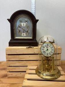 lot 76-J2025 image: Vintage Clock Lot  KUNDO Anniversary Dome Clock & Junghans Bracket Clock
