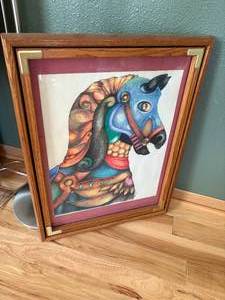 lot 91-J2025 image: Original Colored Pencil Artwork by Phil Schock (PHYL)  Carousel Horse (1990)