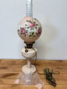lot 100-J2025 image: Antique Victorian Aladdin Pink Lincoln Drape Electrified Oil Lamp  Hand-Painted Glass Globe