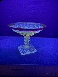 lot 106-J2025 image: Vintage Westmoreland Wakefield Ruby Flash Uranium Glass Footed Compote
