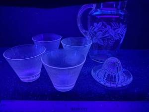 lot 113-J2025 image: Six-Piece Mid-Century Modern Manganese Crystal Serving Set with Pitcher