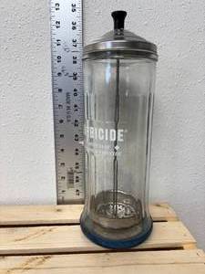 lot 154-J2025 image: Vintage 10 King Research, Inc. Barbara Side Disinfectant Barbershop Comb Disinfecting Jar