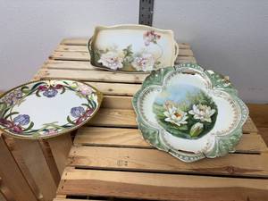 lot 155-J2025 image: Set of 3 Antique Hand-Painted Decorative Trays