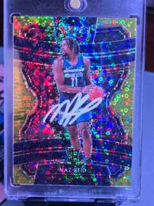 lot 14 image: NAZ REID 2019 PANINI SELECT GOLD DISCO PRIZM 0210 ROOKIE CARD ON CARD AUTO BECKETT WITNESS 2W684094