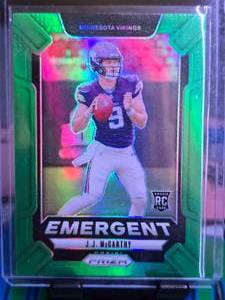 lot 107 image: JJ MCCARTHY 2024 PANINI PRIZM GREEN EMERGENT ROOKIE CARD