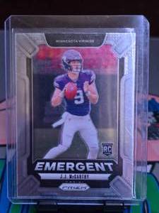 lot 111 image: JJ MCCARTHY 2024 PANINI PRIZM EMERGENT SILVER ROOKIE CARD