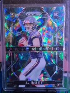 lot 102 image: JJ MCCARTHY 2024 PANINI PRIZM PRIZMATIC GREEN ROOKIE CARD