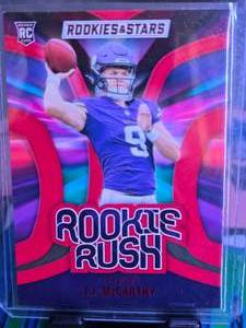 lot 119 image: JJ MCCARTHY 2024 PANINI ROOKIES & STARS ROOKIE RUSH ROOKIE CARD