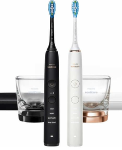 lot 19 image: PHILIPS Battery Powered Sonicare Diamond Clean Rechargeable Toothbrush for Complete Oral Care 2-Pack Handles - Black & Rose Gold