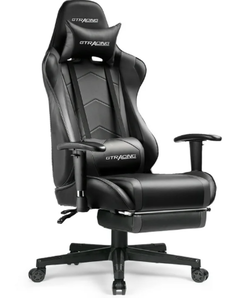 lot 27 image: GTRACING Gaming Chair Office Chair PU Leather with Footrest & Adjustable Headrest, Black