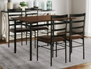 lot 28 image: Mainstays 5-Piece Wood & Metal Dining Room Set, Seats 4, Canyon Walnut & Black