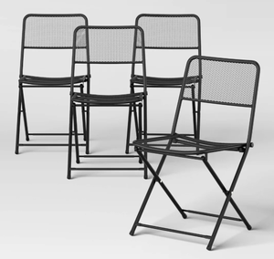 lot 76 image: 4 pcs - Metal Mesh Outdoor Portable Patio Folding Chair Black - Room Essentials