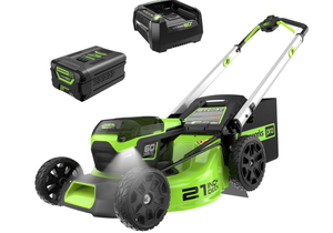 lot 4 image: Greenworks 60V 21 Cordless (Push) Lawn Mower (LED Lights  Aluminum Handles), 5.0Ah Battery and Rapid Charger