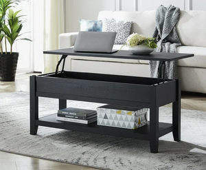 lot 15 image: Mainstays Lift Top Coffee Table with Storage Shelf, Black wood finish