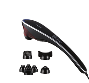lot 223 image: Brookstone Handheld Percussion Body Massager, 4 Vibration Modes, 5 Interchangeable Heads, Black