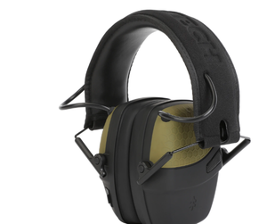 lot 469 image: Swiss Tech Hearing Electronic Foldable Earmuffs with Noise Reduction, Bluetooth Compatible, Green and Black