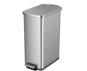lot 491 image: Better Homes & Gardens 13.2 Gallon Slim Stainless Steel Kitchen Trash Can, Modern Step-on Garbage Bin