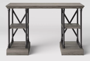lot 52 image: Conway Wood Writing Desk with Storage Gray - Threshold