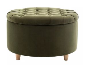 lot 67 image: Large Round Tufted Storage Ottoman with Lift Off Lid - WOVENBYRD