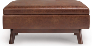 lot 93 image: SIMPLIHOME Owen Wide Mid Century Modern Rectangle Small Rectangular Storage Ottoman