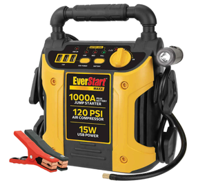 lot 127 image: EverStart Maxx 1000 Peak Amp Jump Starter with 120 PSI Compressor, Pivoting LED Light, 3X USB Ports