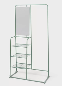 lot 181 image: Metal Garment Rack with Mirror and Shelving - Brightroom